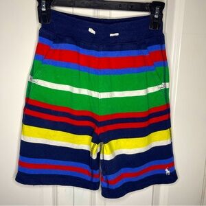 Polo Ralph Lauren Boys Fleece Shorts Size Small 8 Striped Multicolor Rainbow EUC